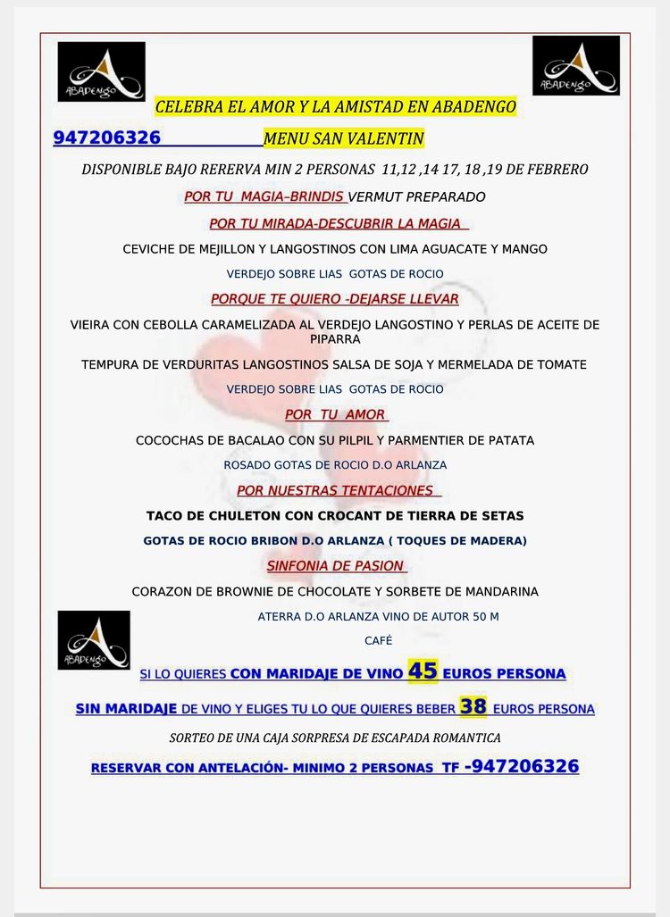 carta del restaurante