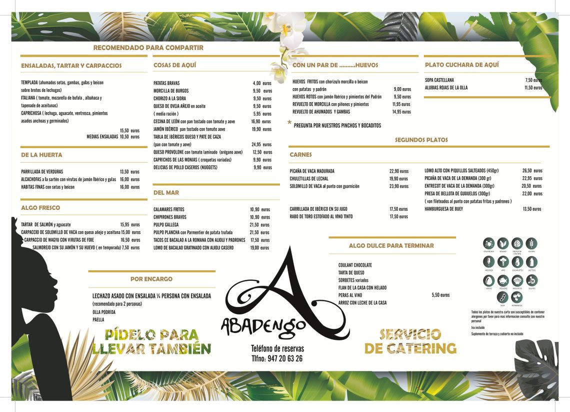 carta restaurante abadengo